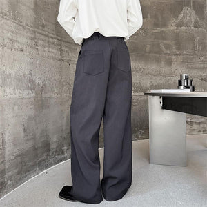 Simple Straight Leg Solid Color Wide Leg Trousers