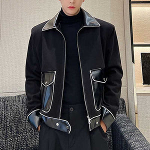 PU Leather Webbing Lapel Jacket