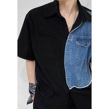 Load image into Gallery viewer, Denim Contrast Panel Short Sleeve Shirt
