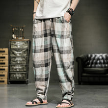 Load image into Gallery viewer, Cotton Linen Plaid Loose Casual Pants
