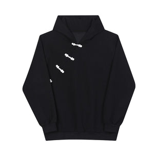 Black Buckle Hooded Pullover Sweatshirt