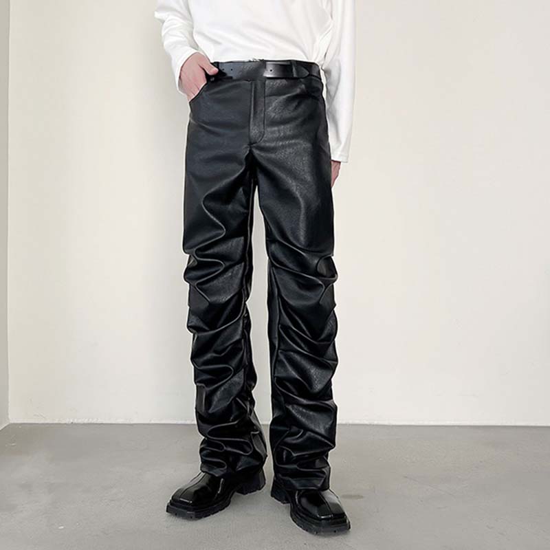 Dark Punk Folded Pile PU Pants