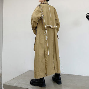 Contrast Color Line Stitching Long Trench Coat