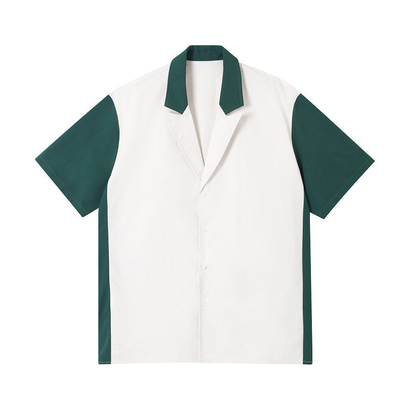 Retro Contrast Lapel Short Sleeve Shirt