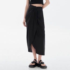 Black Satin Split Skirt