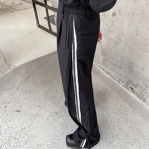 Contrast Webbing Loose Wide-Leg Pants