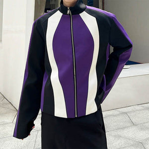 Colorblock Stand Collar Jacket