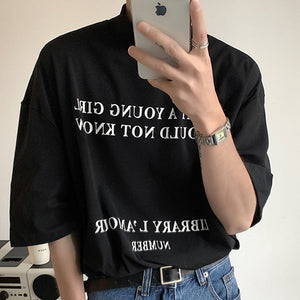 Half Turtleneck Printed Short Sleeve T-Shirt