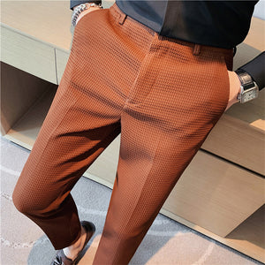 Waffle Solid Slim Fit Elastic Waist Trousers