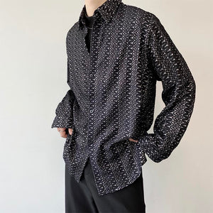 Sequin Lapel Black Long Sleeve Shirt