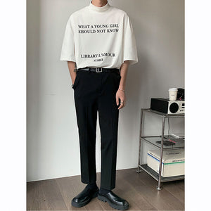 Half Turtleneck Printed Short Sleeve T-Shirt