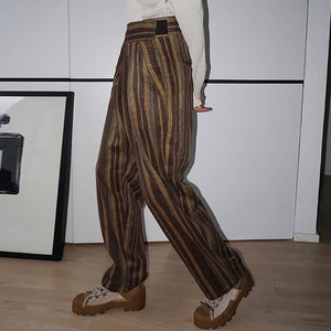 Retro Striped High-waist Casual Pants