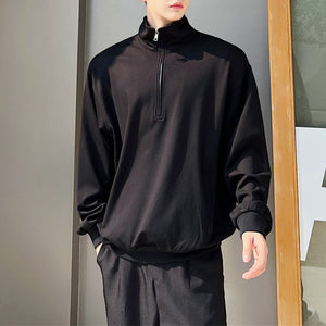 Solid Color Stand Collar Half Zip Sweatshirt