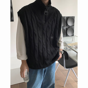 Winter Vintage Zip Turtleneck Knit Vest