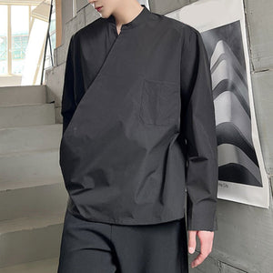 Diagonal Placket Simple Long Sleeve Shirt