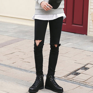 Thin Knee Ripped Black Slim Jeans