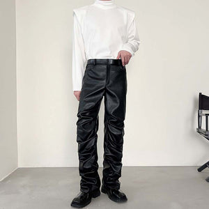 Dark Punk Folded Pile PU Pants