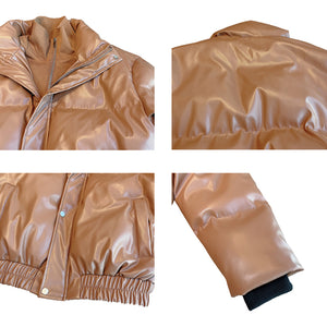 Winter Retro Fake Two Piece Thickened Warm Stand Collar Leather Jacket