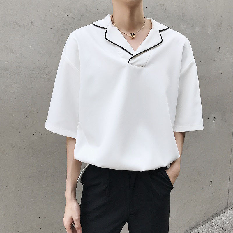 Simple Lapel Short Sleeve Pullover Shirt