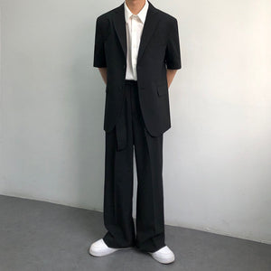 Men's Straight Belt Wide Leg Pants