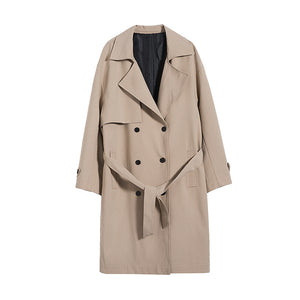 Solid Double-breasted Loose Trench Coat