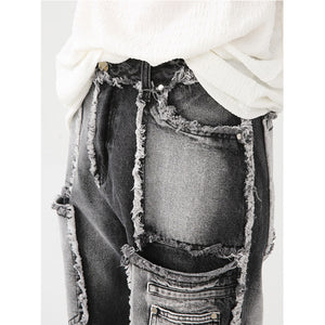 Vintage Distressed Wash Raw Edge Straight Leg Jeans