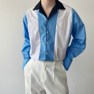 Simple Retro Color Contrast Lapel Long Sleeve Shirt