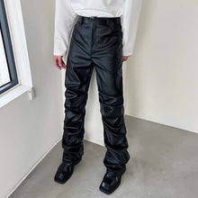 Load image into Gallery viewer, Dark Punk Folded Pile PU Pants
