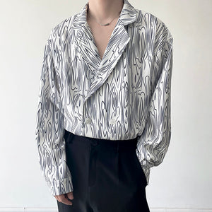 Water Ripple Print Lapel Long-sleeve Shirt