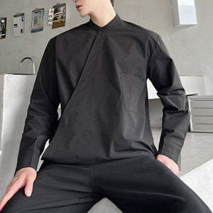 Diagonal Placket Simple Long Sleeve Shirt