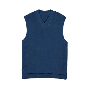 Solid V-Neck Knit Tank Top Sweater