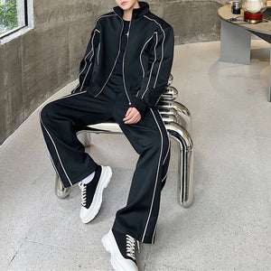 Casual Sports Suit Jacket Wide Leg Pants