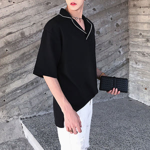 Simple Lapel Short Sleeve Pullover Shirt