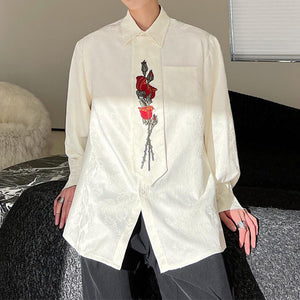 Retro Embroidery Jacquard Tie Long Sleeve Shirt