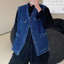 Load image into Gallery viewer, Raw Edge Multi-pocket Trim Denim Vest
