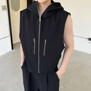 Zip Hood Sleeveless Vest Jacket