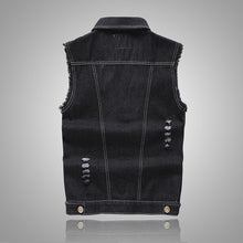 Load image into Gallery viewer, Shredded Slim Black Denim Vest
