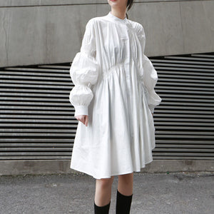 Ruched Balloon Sleeve Shirt Dress