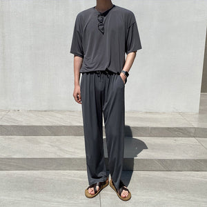 Thin Solid Short Sleeve T-Shirt And Pant Set