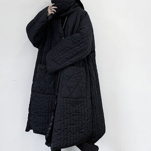 Dark Mid-Long Rhombus Plaid Jacket