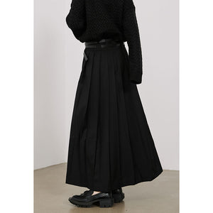 Double Belt Pleated A-line Skirt