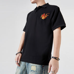 Phoenix Embroidered Short Sleeve Lapel T-Shirt