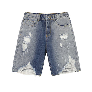 Straight Ripped Five Points Denim Shorts