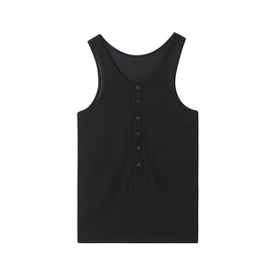 Skinny Button Sleeveless Crewneck Tank Top