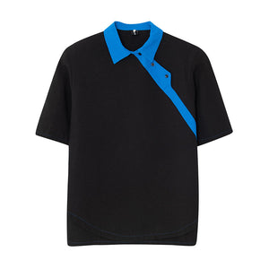 Slanted Contrast Lapel T-Shirt