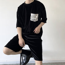 Load image into Gallery viewer, Glitter Sequin Pocket Velvet T-Shirt Shorts Set
