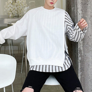 Striped Panel Long Sleeve Loose Shirt