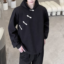 Load image into Gallery viewer, Black Buckle Hooded Pullover Sweatshirt
