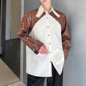 Plaid Contrast Color Long Sleeve Shirt