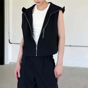 Zip Hood Sleeveless Vest Jacket